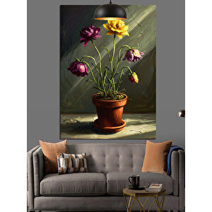 Saksıda Mor Çiçek Dekoratif Kanvas - Mdf Ahşap Tablo 70x100 cm