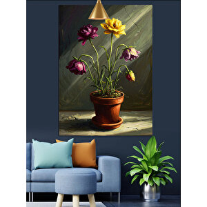 Saksıda Mor Çiçek Dekoratif Kanvas - Mdf Ahşap Tablo 70x100 cm