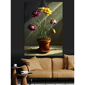 Saksıda Mor Çiçek Dekoratif Kanvas - Mdf Ahşap Tablo 70x100 cm