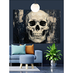 Koyu Arka Planda Kafatası Dekoratif Kanvas - Mdf Ahşap Tablo 35x50 cm