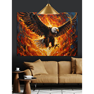 Alevli Kartal Uçuş Dekoratif Kanvas - Mdf Ahşap Tablo