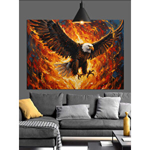 Alevli Kartal Uçuş Dekoratif Kanvas - Mdf Ahşap Tablo