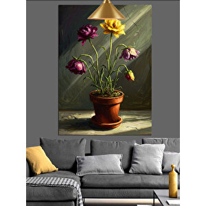 Saksıda Mor Çiçek Dekoratif Kanvas - Mdf Ahşap Tablo