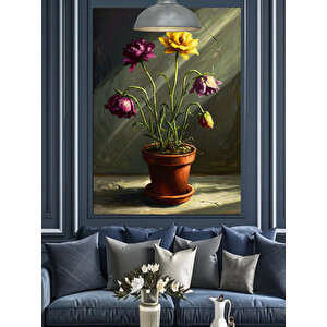 Saksıda Mor Çiçek Dekoratif Kanvas - Mdf Ahşap Tablo