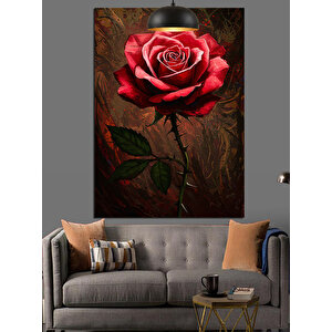 Kırmızı Gül Çiçek Dekoratif Kanvas - Mdf Ahşap Tablo