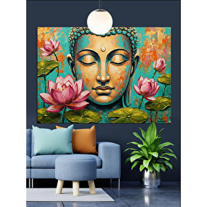 Lotus Çiçekleriyle Buda Heykeli Dekoratif Kanvas - Mdf Ahşap Tablo