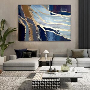 Lüks Mermer Duvar Dekoru; Lacivert Duvar Sanatı; Soyut Mermer Tablosu; Altın Mermer Kanvas 120x150 cm