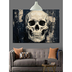 Koyu Arka Planda Kafatası Dekoratif Kanvas - Mdf Ahşap Tablo