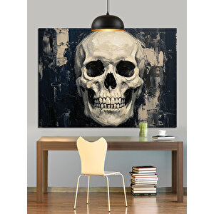 Koyu Arka Planda Kafatası Dekoratif Kanvas - Mdf Ahşap Tablo