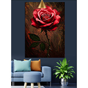Kırmızı Gül Çiçek Dekoratif Kanvas - Mdf Ahşap Tablo