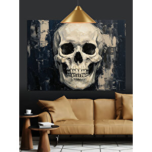 Koyu Arka Planda Kafatası Dekoratif Kanvas - Mdf Ahşap Tablo 50x70 cm