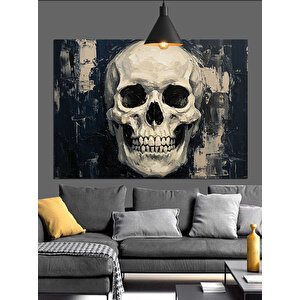 Koyu Arka Planda Kafatası Dekoratif Kanvas - Mdf Ahşap Tablo 50x70 cm