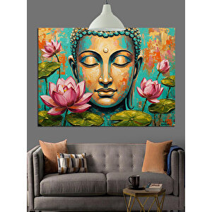 Lotus Çiçekleriyle Buda Heykeli Dekoratif Kanvas - Mdf Ahşap Tablo 25x35 cm