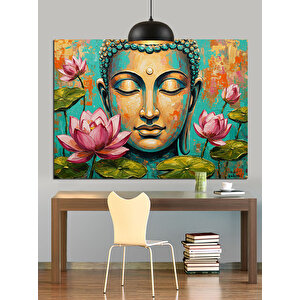 Lotus Çiçekleriyle Buda Heykeli Dekoratif Kanvas - Mdf Ahşap Tablo 25x35 cm