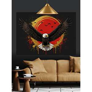 Kırmızı Güneşli Kartal Tasarımı Dekoratif Kanvas - Mdf Ahşap Tablo 35x50 cm