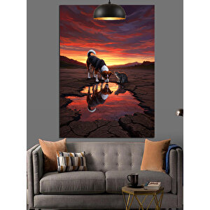 Yağmurda Köpek Ve Kedi Dekoratif Kanvas - Mdf Ahşap Tablo 70x100 cm
