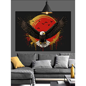 Kırmızı Güneşli Kartal Tasarımı Dekoratif Kanvas - Mdf Ahşap Tablo