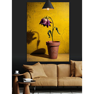 Saksıda Solmuş Çiçek Dekoratif Kanvas - Mdf Ahşap Tablo 35x50 cm