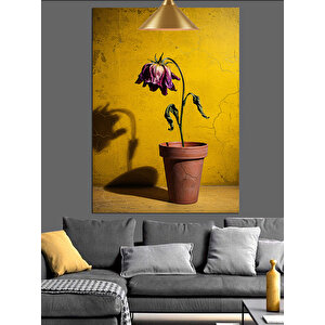 Saksıda Solmuş Çiçek Dekoratif Kanvas - Mdf Ahşap Tablo 35x50 cm