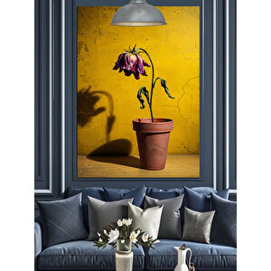 Saksıda Solmuş Çiçek Dekoratif Kanvas - Mdf Ahşap Tablo 35x50 cm