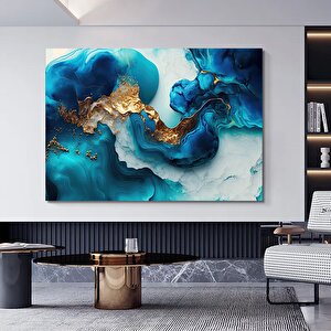 Lüks Mermer Duvar Dekoru; Lacivert Duvar Tablosu; Soyut Mermer Sanatı; Altın Mermer Kanvas 70x100 cm