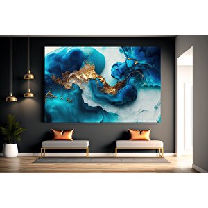 Lüks Mermer Duvar Dekoru; Lacivert Duvar Tablosu; Soyut Mermer Sanatı; Altın Mermer Kanvas 70x100 cm