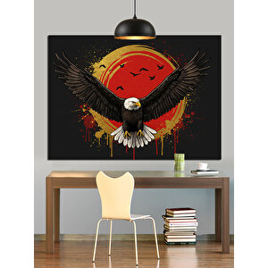 Kırmızı Güneşli Kartal Tasarımı Dekoratif Kanvas - Mdf Ahşap Tablo 25x35 cm