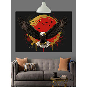 Kırmızı Güneşli Kartal Tasarımı Dekoratif Kanvas - Mdf Ahşap Tablo