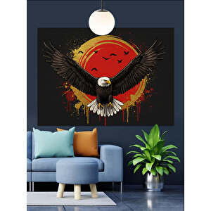 Kırmızı Güneşli Kartal Tasarımı Dekoratif Kanvas - Mdf Ahşap Tablo 50x70 cm