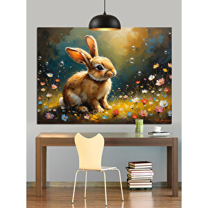 Çiçekler Arasında Sevimli Tavşan Dekoratif Kanvas - Mdf Ahşap Tablo 35x50 cm