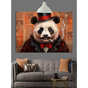 Silindir Şapkalı Panda Portresi Dekoratif Kanvas - Mdf Ahşap Tablo 50x70 cm