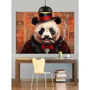 Silindir Şapkalı Panda Portresi Dekoratif Kanvas - Mdf Ahşap Tablo