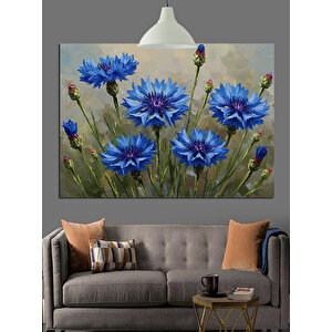 Mavi Çiçekler Doğa Tablosu Dekoratif Kanvas - Mdf Ahşap Tablo