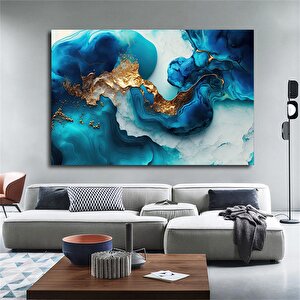 Lüks Mermer Duvar Dekoru; Lacivert Duvar Tablosu; Soyut Mermer Sanatı; Altın Mermer Kanvas 100x150 cm