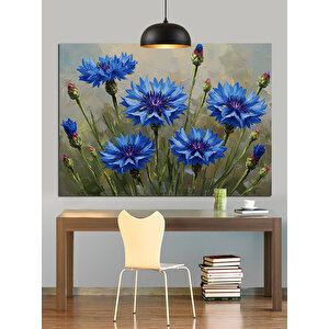 Mavi Çiçekler Doğa Tablosu Dekoratif Kanvas - Mdf Ahşap Tablo 50x70 cm