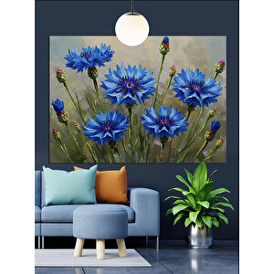 Mavi Çiçekler Doğa Tablosu Dekoratif Kanvas - Mdf Ahşap Tablo 50x70 cm