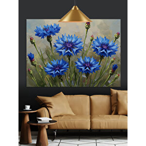 Mavi Çiçekler Doğa Tablosu Dekoratif Kanvas - Mdf Ahşap Tablo 50x70 cm