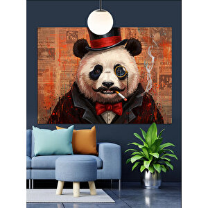 Silindir Şapkalı Panda Portresi Dekoratif Kanvas - Mdf Ahşap Tablo