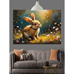 Çiçekler Arasında Sevimli Tavşan Dekoratif Kanvas - Mdf Ahşap Tablo