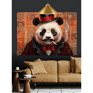 Silindir Şapkalı Panda Portresi Dekoratif Kanvas - Mdf Ahşap Tablo 25x35 cm