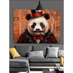 Silindir Şapkalı Panda Portresi Dekoratif Kanvas - Mdf Ahşap Tablo 25x35 cm