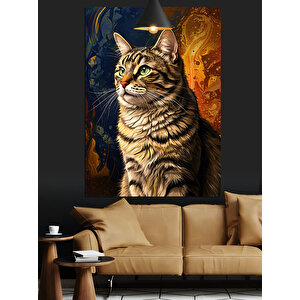 Tablodaki Kahverengi Kedi Dekoratif Kanvas - Mdf Ahşap Tablo 50x70 cm