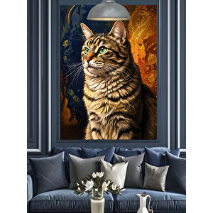 Tablodaki Kahverengi Kedi Dekoratif Kanvas - Mdf Ahşap Tablo 50x70 cm