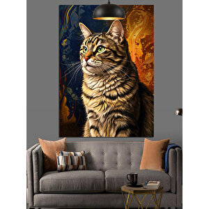 Tablodaki Kahverengi Kedi Dekoratif Kanvas - Mdf Ahşap Tablo