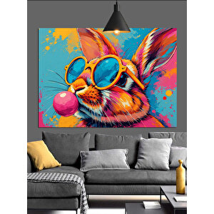 Gözlüklü Renkli Tavşan Çizimi Dekoratif Kanvas - Mdf Ahşap Tablo 35x50 cm