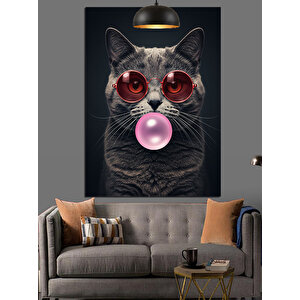 Sakız Çiğneyen Kedi Dekoratif Kanvas - Mdf Ahşap Tablo