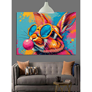 Gözlüklü Renkli Tavşan Çizimi Dekoratif Kanvas - Mdf Ahşap Tablo 50x70 cm