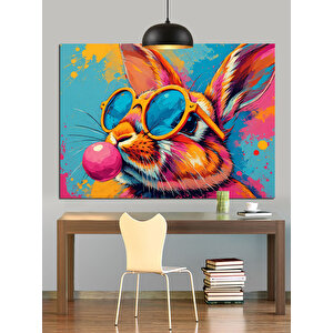 Gözlüklü Renkli Tavşan Çizimi Dekoratif Kanvas - Mdf Ahşap Tablo 50x70 cm
