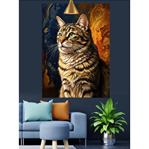 Tablodaki Kahverengi Kedi Dekoratif Kanvas - Mdf Ahşap Tablo
