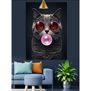 Sakız Çiğneyen Kedi Dekoratif Kanvas - Mdf Ahşap Tablo 50x70 cm